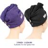 imageAmerican Soft Linen 100 Cotton Hair Towels for Women Head Towel Cap Cotton Hair Turban Towel Wrap for Long Curly Anti Frizz Hair Soft and Absorbent Cotton Hair Towels 2 Pack WhitePurple  Black