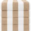 imageAmerican Soft Linen Cabana Striped Beach Towels 30x60 inch 4 Piece Oversize Pool Towels Quick Drying Sand Free Swim Towels BeigeBeige