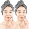imageAmerican Soft Linen 100 Cotton Hair Towels for Women Head Towel Cap Cotton Hair Turban Towel Wrap for Long Curly Anti Frizz Hair Soft and Absorbent Cotton Hair Towels 2 Pack WhiteDark Gray