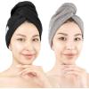 imageAmerican Soft Linen 100 Cotton Hair Towels for Women Head Towel Cap Cotton Hair Turban Towel Wrap for Long Curly Anti Frizz Hair Soft and Absorbent Cotton Hair Towels 2 Pack WhiteBlack  Light Grey