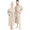 imageAmerican Soft Linen 100 Cotton Robes for Women and Men Soft Lightweight Quick Dry Unisex Couple Turkish BathrobesBeige