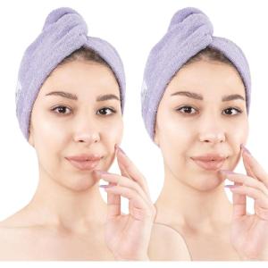imageAmerican Soft Linen 100 Cotton Hair Towels for Women Head Towel Cap Cotton Hair Turban Towel Wrap for Long Curly Anti Frizz Hair Soft and Absorbent Cotton Hair Towels 2 Pack WhiteLilac