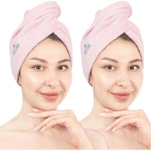 imageAmerican Soft Linen 100 Cotton Hair Towels for Women Head Towel Cap Cotton Hair Turban Towel Wrap for Long Curly Anti Frizz Hair Soft and Absorbent Cotton Hair Towels 2 Pack WhitePink
