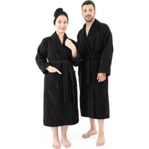 imageAmerican Soft Linen 100 Cotton Robes for Women and Men Soft Lightweight Quick Dry Unisex Couple Turkish BathrobesBlack