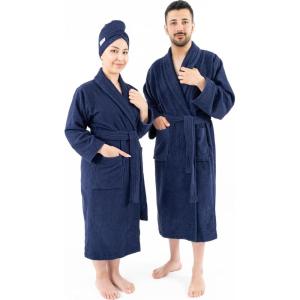 imageAmerican Soft Linen 100 Cotton Robes for Women and Men Soft Lightweight Quick Dry Unisex Couple Turkish BathrobesNavy Blue