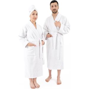 imageAmerican Soft Linen 100 Cotton Robes for Women and Men Soft Lightweight Quick Dry Unisex Couple Turkish BathrobesWhite