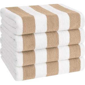 imageAmerican Soft Linen Cabana Striped Beach Towels 30x60 inch 4 Piece Oversize Pool Towels Quick Drying Sand Free Swim Towels BeigeBeige