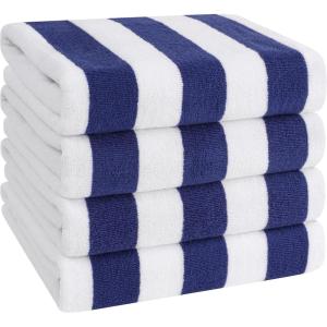 imageAmerican Soft Linen Cabana Striped Beach Towels 30x60 inch 4 Piece Oversize Pool Towels Quick Drying Sand Free Swim Towels BeigeNavy Blue
