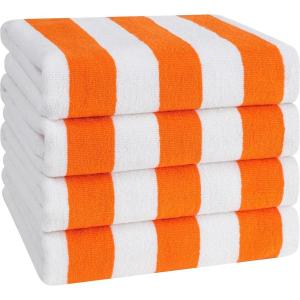 imageAmerican Soft Linen Cabana Striped Beach Towels 30x60 inch 4 Piece Oversize Pool Towels Quick Drying Sand Free Swim Towels BeigeOrange