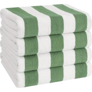 imageAmerican Soft Linen Cabana Striped Beach Towels 30x60 inch 4 Piece Oversize Pool Towels Quick Drying Sand Free Swim Towels BeigeSage Green
