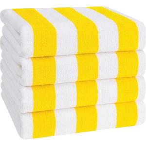 imageAmerican Soft Linen Cabana Striped Beach Towels 30x60 inch 4 Piece Oversize Pool Towels Quick Drying Sand Free Swim Towels BeigeYellow