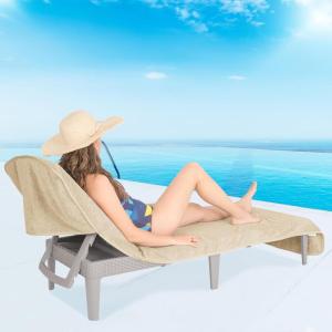 imageAmerican Soft Linen Chaise Lounge Covers with Pocket 86quotx32quot Oversized Beach Pool Lounge Chair Towel GrayBeige Chair Towel