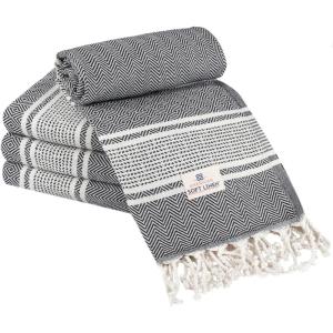 imageAmerican Soft Linen Turkish Peshtemal Beach Towels 40quot x 70quot Size 4 Pack Swim Towels for Beach and Pool Towels Orange Pink StripeBlack Stripe