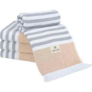 imageAmerican Soft Linen Turkish Peshtemal Beach Towels 40quot x 70quot Size 4 Pack Swim Towels for Beach and Pool Towels Orange Pink StripeBrown