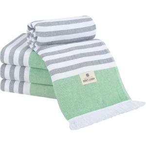 imageAmerican Soft Linen Turkish Peshtemal Beach Towels 40quot x 70quot Size 4 Pack Swim Towels for Beach and Pool Towels Orange Pink StripeLight Green