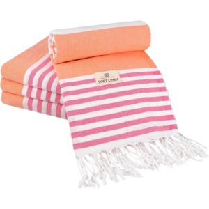 imageAmerican Soft Linen Turkish Peshtemal Beach Towels 40quot x 70quot Size 4 Pack Swim Towels for Beach and Pool Towels Orange Pink StripePink