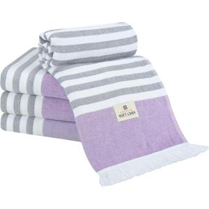 imageAmerican Soft Linen Turkish Peshtemal Beach Towels 40quot x 70quot Size 4 Pack Swim Towels for Beach and Pool Towels Orange Pink StripePurple