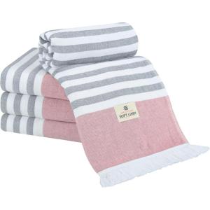 imageAmerican Soft Linen Turkish Peshtemal Beach Towels 40quot x 70quot Size 4 Pack Swim Towels for Beach and Pool Towels Orange Pink StripeRose