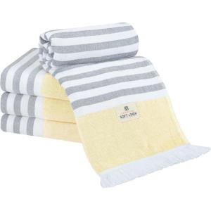 imageAmerican Soft Linen Turkish Peshtemal Beach Towels 40quot x 70quot Size 4 Pack Swim Towels for Beach and Pool Towels Orange Pink StripeSun Yellow