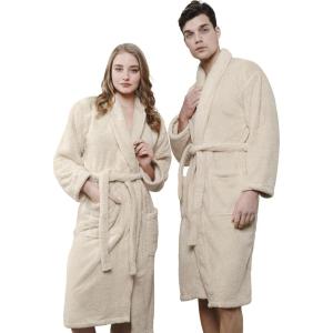 imageAmerican Soft Linen Warm Fleece Robe Mens and Womens Robe Fuzzy 1 Piece Unisex Plush Adult Bathrobe for BathroomBeige