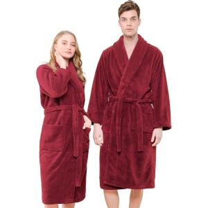 imageAmerican Soft Linen Warm Fleece Robe Mens and Womens Robe Fuzzy 1 Piece Unisex Plush Adult Bathrobe for BathroomBurgundy Red