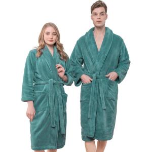 imageAmerican Soft Linen Warm Fleece Robe Mens and Womens Robe Fuzzy 1 Piece Unisex Plush Adult Bathrobe for BathroomColonial Blue