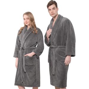 imageAmerican Soft Linen Warm Fleece Robe Mens and Womens Robe Fuzzy 1 Piece Unisex Plush Adult Bathrobe for BathroomDark Gray