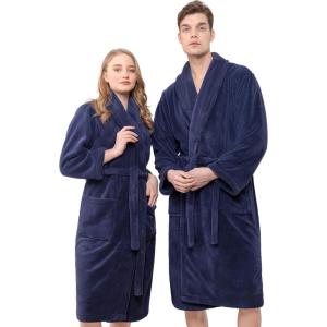 imageAmerican Soft Linen Warm Fleece Robe Mens and Womens Robe Fuzzy 1 Piece Unisex Plush Adult Bathrobe for BathroomNavy Blue