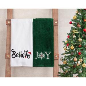 imageAmerican Soft Linen Christmas Bath Towels Bathroom Set 2 Packed Embroidered Decorative 100 Turkish Cotton Hand Bath Towels Dish Towels for Decor Xmas JoyBelieveJoybelieve