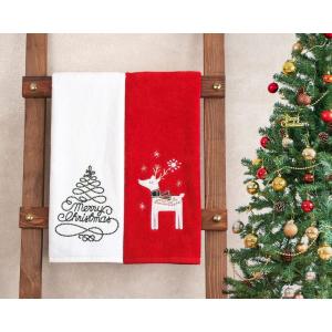 imageAmerican Soft Linen Christmas Bath Towels Bathroom Set 2 Packed Embroidered Decorative 100 Turkish Cotton Hand Bath Towels Dish Towels for Decor Xmas JoyBelieveTreedeer
