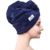 imageAmerican Soft Linen Hair Towels for Women Head Towel Cap Hair Turban Towel Wrap for Long Curly Anti Frizz Hair 1 Pack Navy Blue Hair Towel