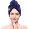 imageAmerican Soft Linen Non Microfiber Hair Towels for Women Head Towel Cap Hair Turban Towel Wrap for Long Curly Anti Frizz Hair 2 Pack Navy Blue