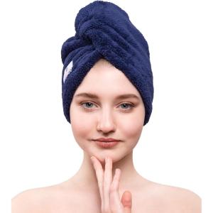 imageAmerican Soft Linen Hair Towels for Women Head Towel Cap Hair Turban Towel Wrap for Long Curly Anti Frizz Hair 1 Pack Navy Blue Hair Towel
