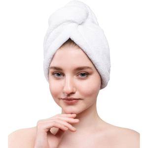 imageAmerican Soft Linen Hair Towels for Women Head Towel Cap Hair Turban Towel Wrap for Long Curly Anti Frizz Hair 2 Pack White