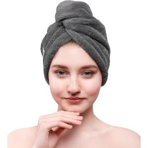 imageAmerican Soft Linen Non Microfiber Hair Towels for Women Head Towel Cap Hair Turban Towel Wrap for Long Curly Anti Frizz Hair 2 Pack Grey