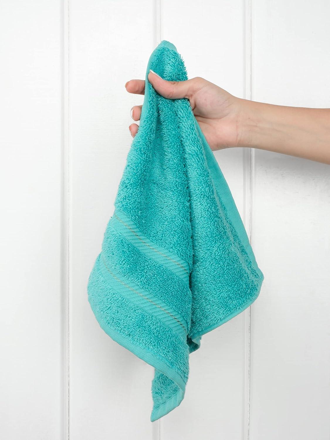 imageAmerican Soft Linen 4 Piece Bath Hand ampamp Washcloth Set Bundle 12 Count Turquoise Cotton Towels