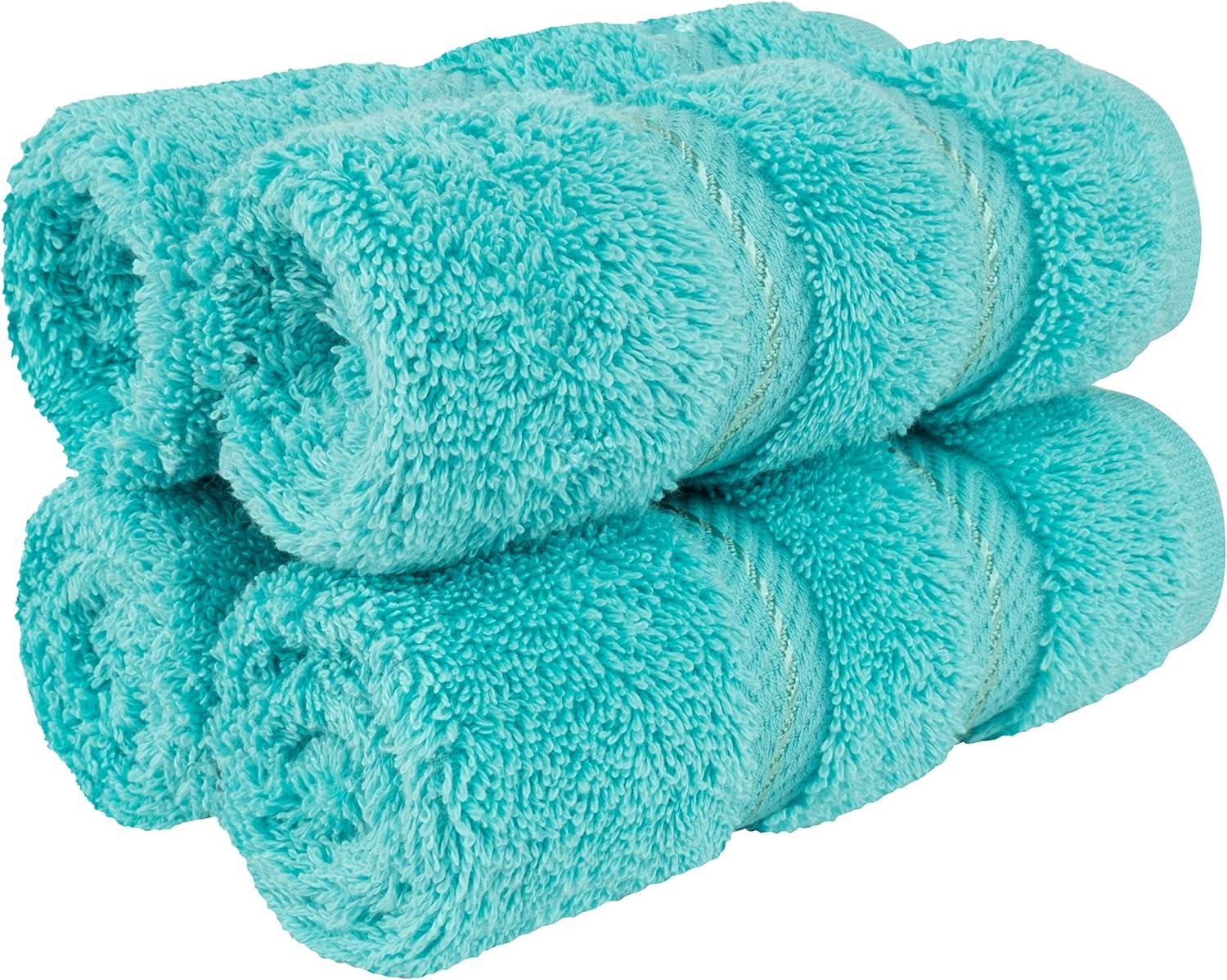 imageAmerican Soft Linen 4 Piece Bath Hand ampamp Washcloth Set Bundle 12 Count Turquoise Cotton Towels