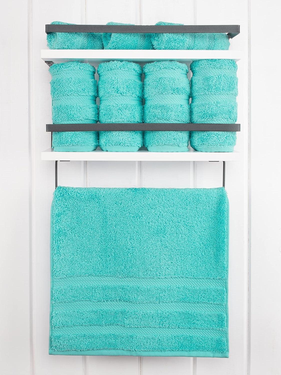 imageAmerican Soft Linen 4 Piece Bath Hand ampamp Washcloth Set Bundle 12 Count Turquoise Cotton Towels