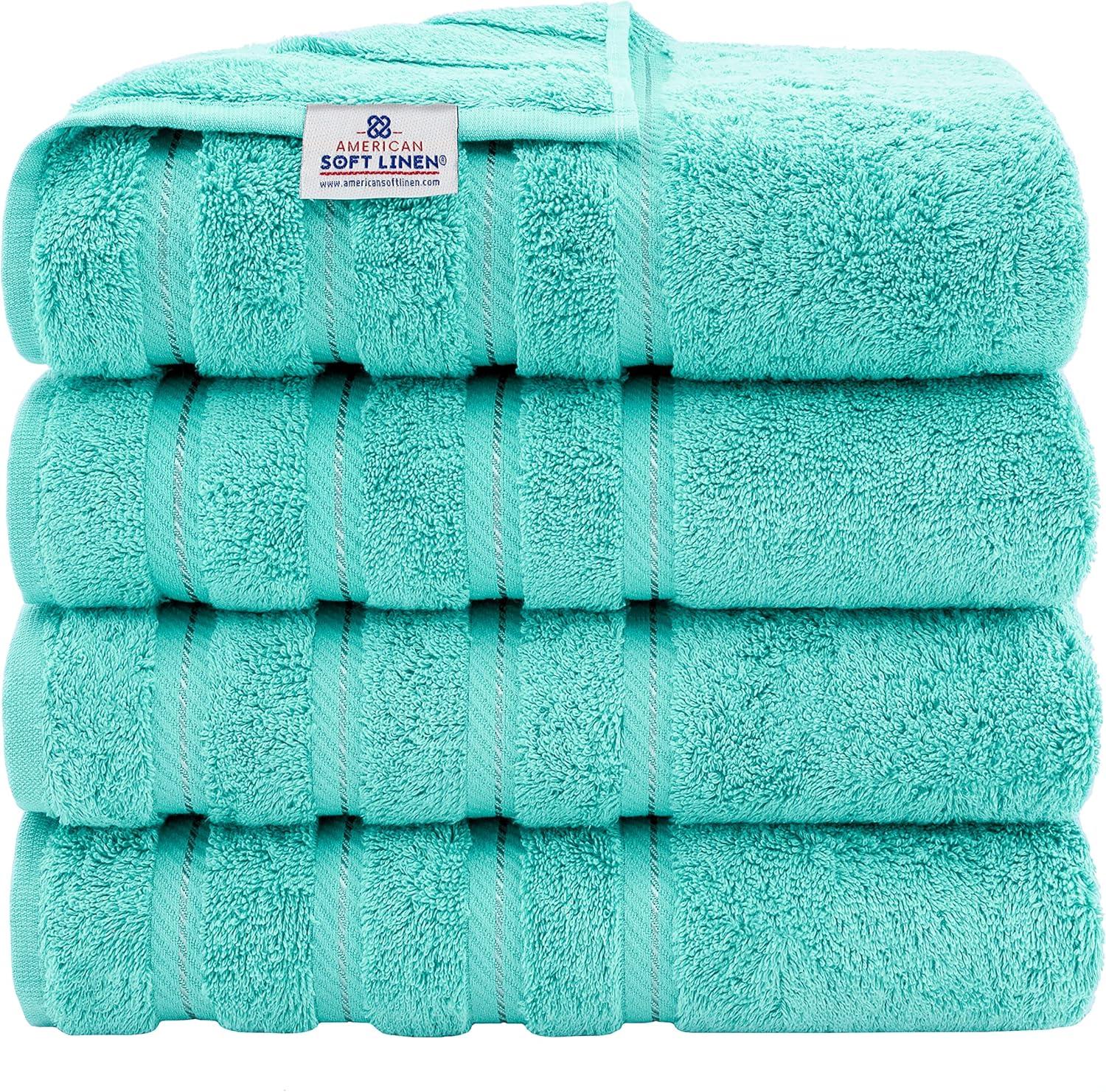 imageAmerican Soft Linen 4 Piece Bath Hand ampamp Washcloth Set Bundle 12 Count Turquoise Cotton Towels