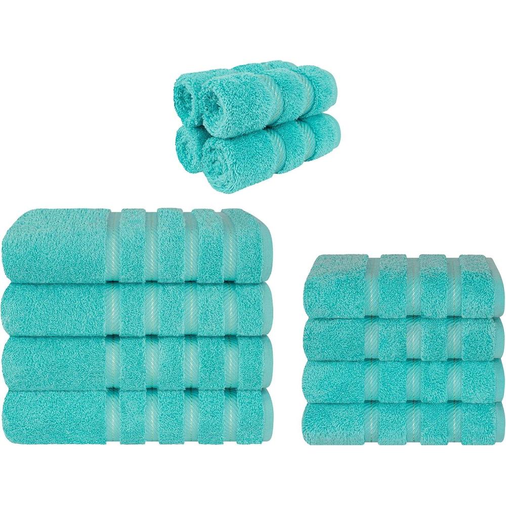 imageAmerican Soft Linen 4 Piece Bath Hand ampamp Washcloth Set Bundle 12 Count Turquoise Cotton Towels