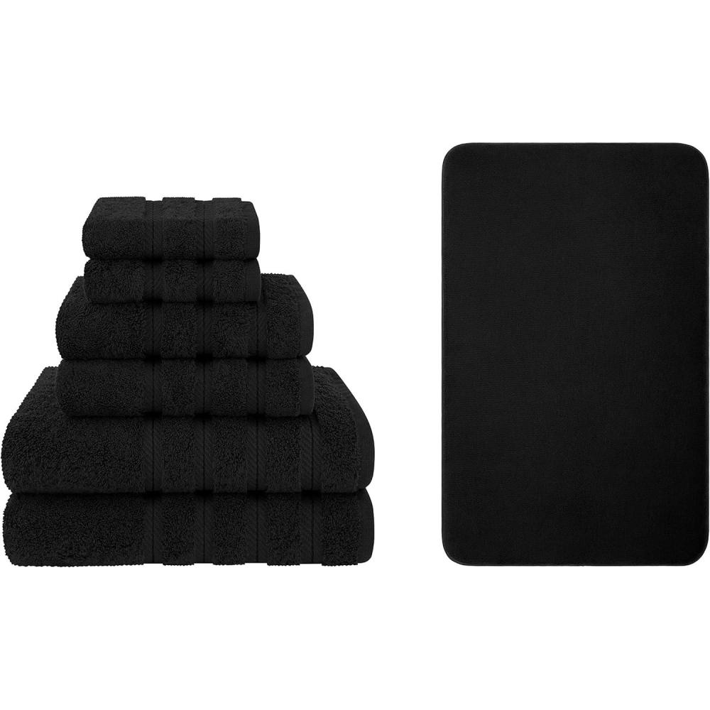 imageAmerican Soft Linen 6 Piece Towel Set and 21X32 Fluffy Foamed Bath Rug Bundle