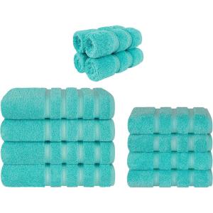 imageAmerican Soft Linen 4 Piece Bath Hand ampamp Washcloth Set Bundle 12 Count Turquoise Cotton Towels