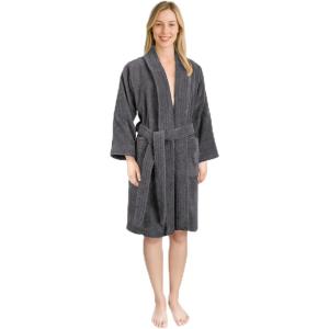 imageAmerican Soft Linen Womens 100 Cotton Terry Bathrobe  Soft Absorbent Quick Dry Turkish Robes for Women Quality HousecoatDark Gray