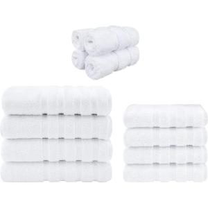 imageAmerican Soft Linen 4 Piece Bath Hand ampamp Washcloth Towel Bundle 12 Count White Cotton Towel Set