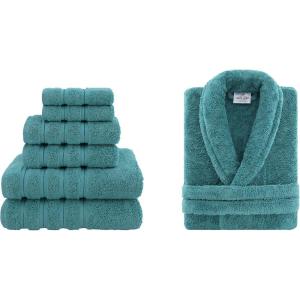 imageAmerican Soft Linen SmallMedium Unisex Robe and 6Piece Towel Set Bundle