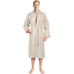 imageAmerican Soft Linen Mens 100 Cotton Terry Bathrobe  Soft Absorbent Quick Dry Turkish Robe for MenBeige