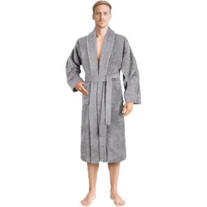 imageAmerican Soft Linen Mens 100 Cotton Terry Bathrobe  Soft Absorbent Quick Dry Turkish Robe for MenLight Grey