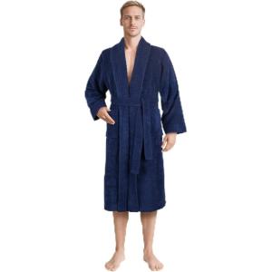 imageAmerican Soft Linen Mens 100 Cotton Terry Bathrobe  Soft Absorbent Quick Dry Turkish Robe for MenNavy Blue