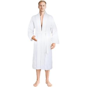 imageAmerican Soft Linen Mens 100 Cotton Terry Bathrobe  Soft Absorbent Quick Dry Turkish Robe for MenWhite