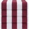 imageAmerican Soft Linen Cabana Striped Beach Towels 30x60 inch 4 Piece Oversize Pool Towels Quick Drying Sand Free Swim Towels Moss GreenBordeaux Red